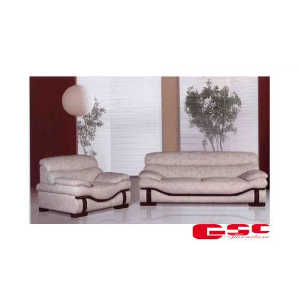 Sofa da CN màu trắng đốm lông cừa, chân gỗ SF6