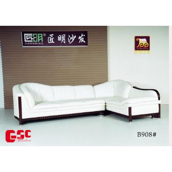 Sofa góc bọc da cao cấp, màu trắng, khung gỗ GSC-SFG10